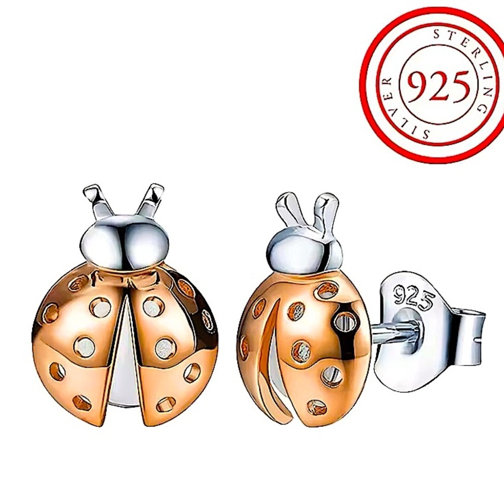 Sterling Silver Lady Bug Stud Earrings